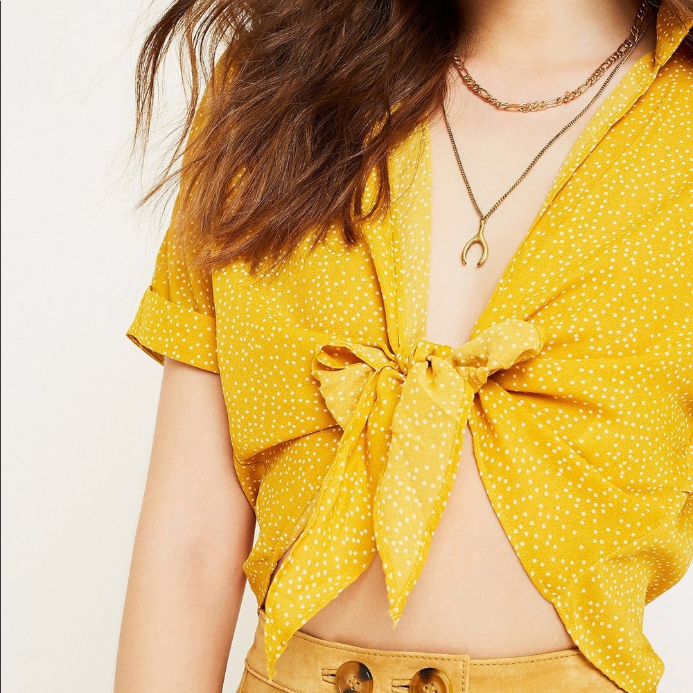 Urban Outfitters Yellow Polka Dot Tie-front Top - Picture 10 of 16